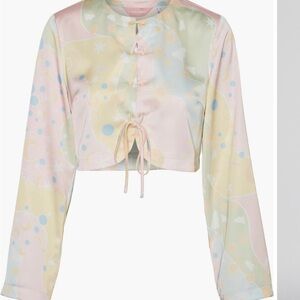 Pastel satin lace up detail crop top. Claudia Celestial party top